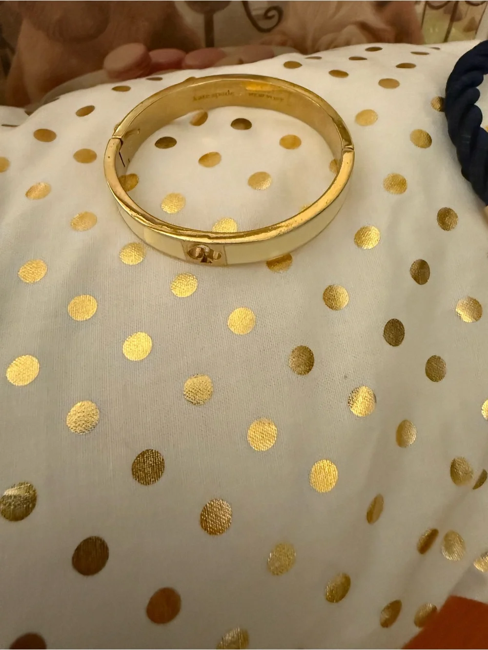 Kate Spade Gold/Cream Bangle with Navy Braided Rope Bracelet Set - Picture 5 of 7